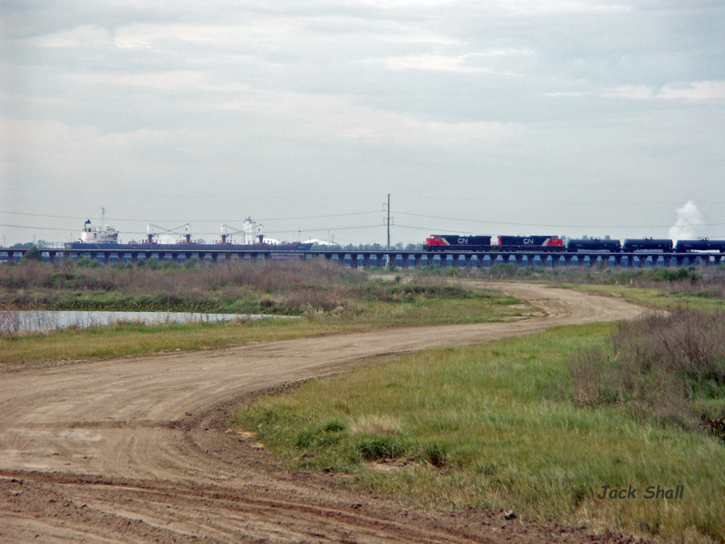 CN Train Meets a Cargo Ship